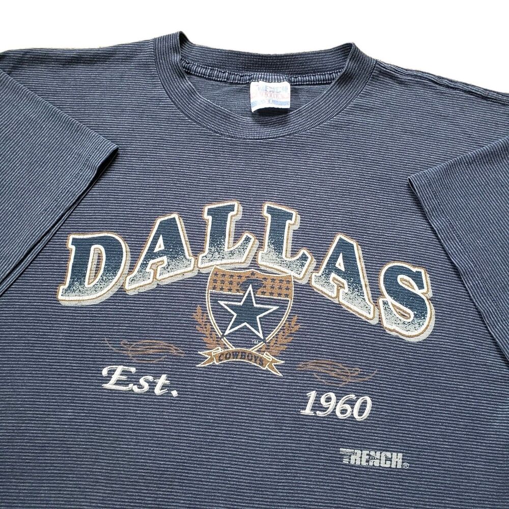 Vintage 90s Trench Dallas Cowboys XL Single Stitch USA Made Mens Striped T-Shirt